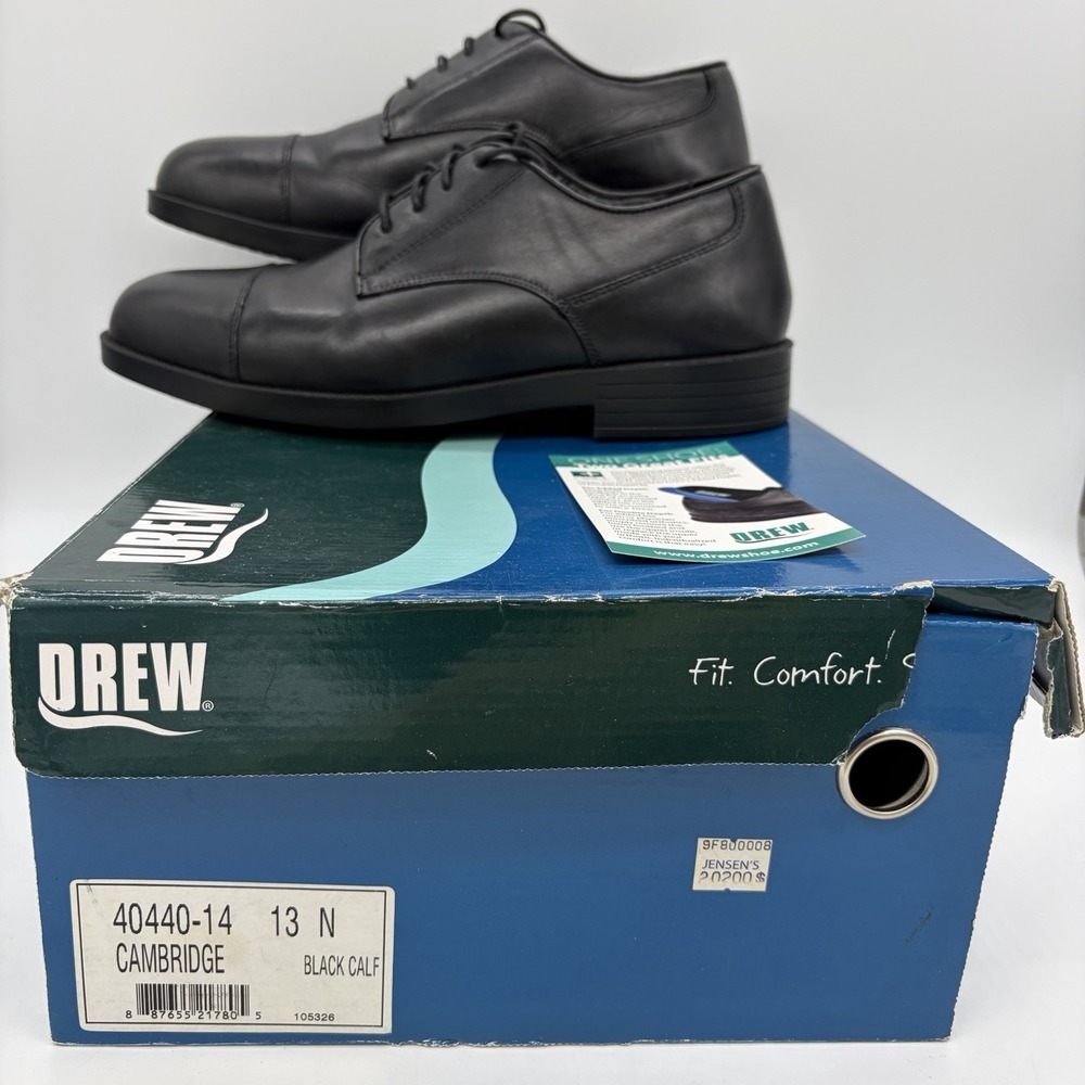DREW Mens 13N Shoes Cambridge Orthopedic Oxford Black Leather Lace Up Comfort